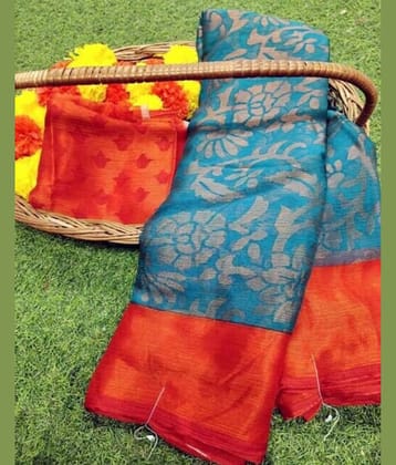 Sitanjali Brasso Printed Saree With Unstitched Blouse Piece ( SkyBlue )