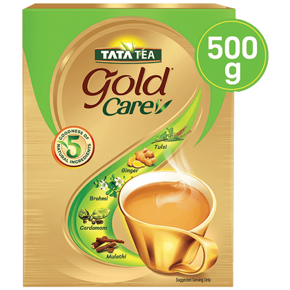 Tata Tea Gold Care, Rich In Taste, Goodness Of Elaichi, Ginger, Tulsi, Brahmi & Mulethi, Black Tea,, 500 g