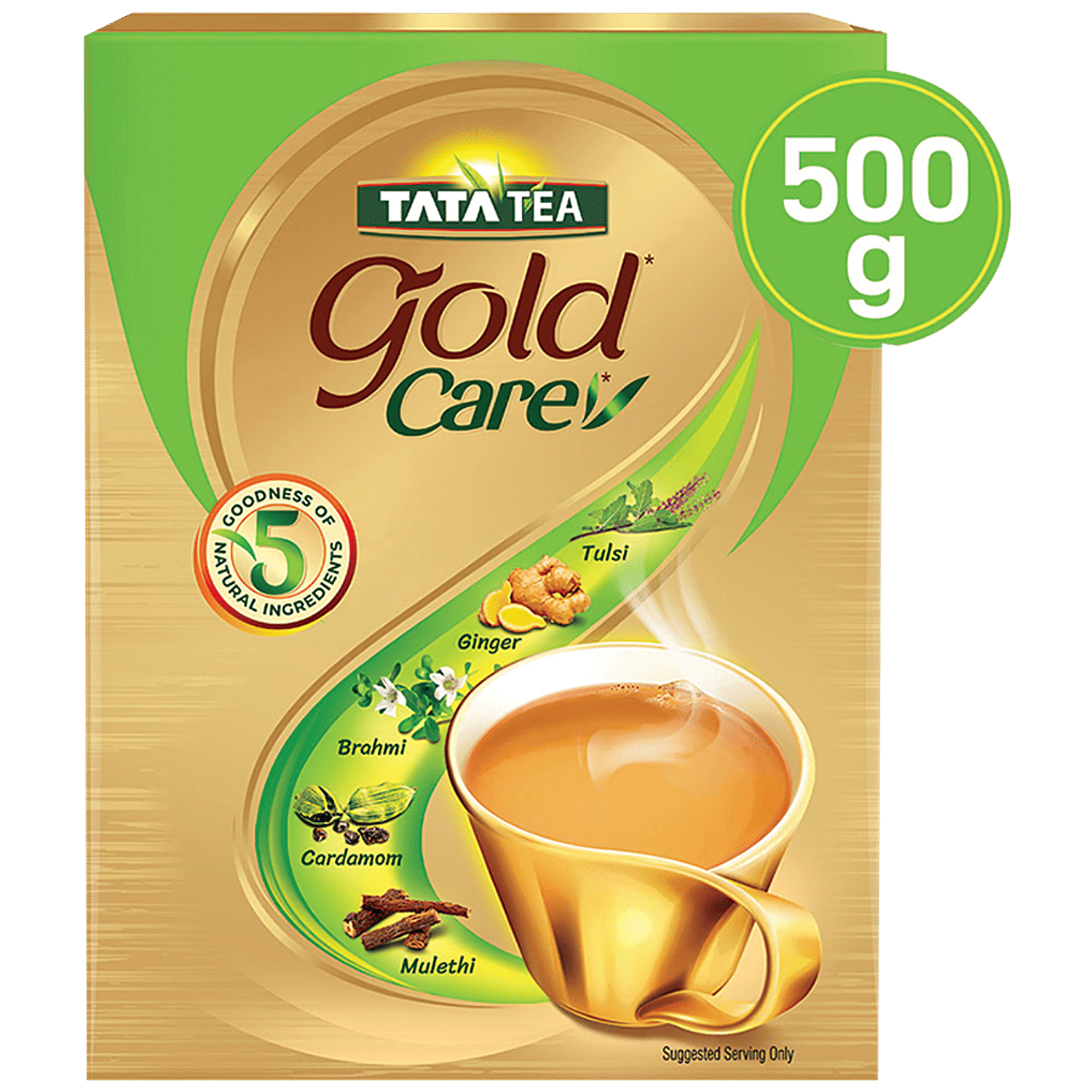 Tata Tea Gold Care, Rich In Taste, Goodness Of Elaichi, Ginger, Tulsi, Brahmi & Mulethi, Black Tea,, 500 g
