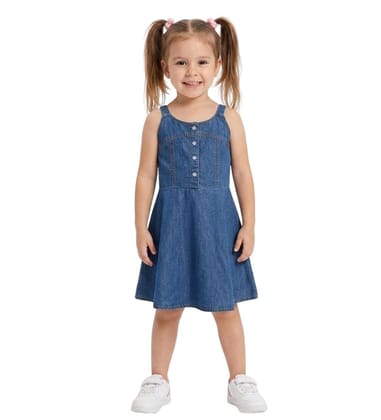 Girl's Denim Printed Short Sleeve Dress with Straps (Blue, 2-3-Yrs)-PID66012 Girl's Denim Printed Short Sleeve Dress with Straps (Blue, 2-3-Yrs)-PID66012