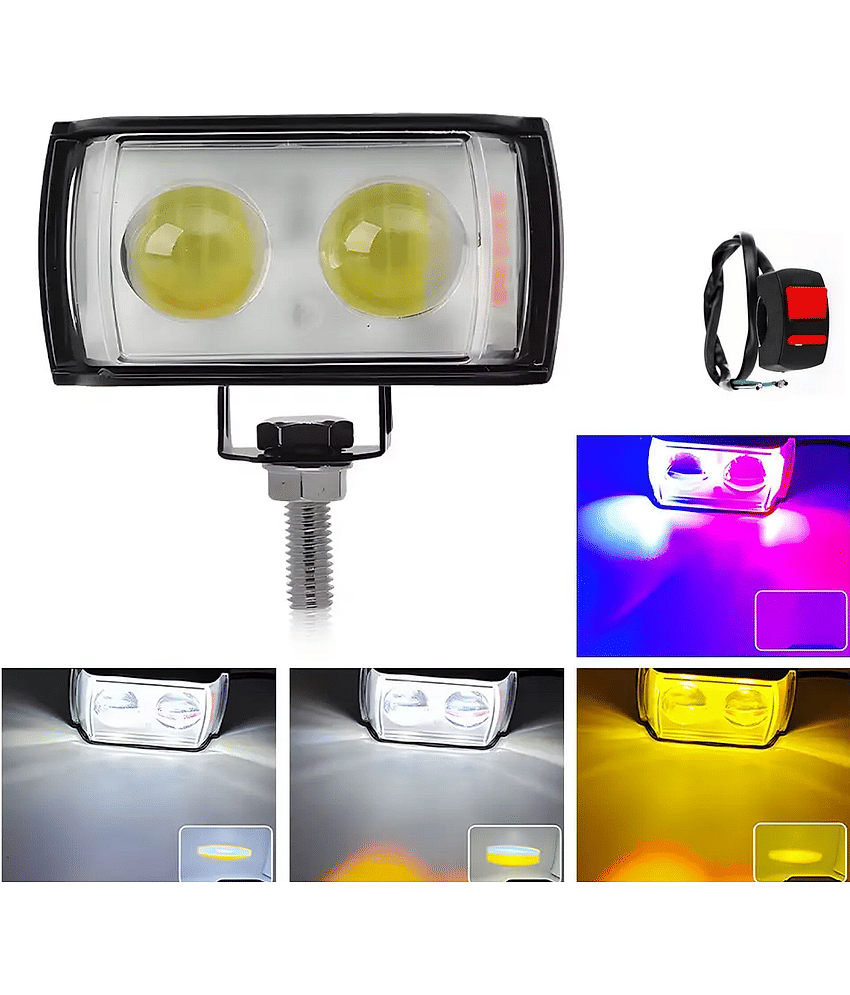 Aksmit Ultra Mini Double Lens Fog Light (Pack of 1 with Switch) Yellow & White Flashing Light Reflection