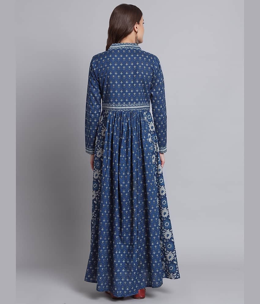 Vbuyz Women Cotton Printed Ethnic Dress ( Indigo )