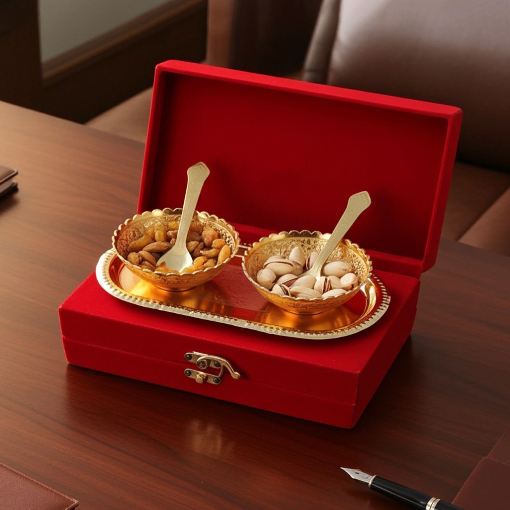 Aluminium Decorative 2 Bowl Set With Velvet Box (ATMAS033 B)