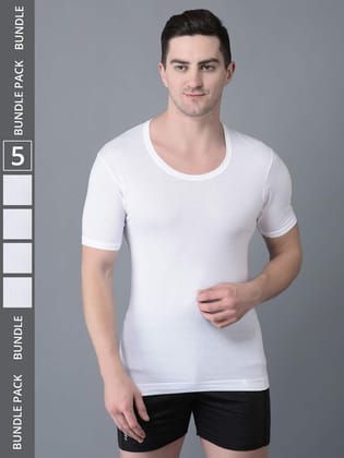 Men's White Pack of 5 Solid Egyptian Cotton Vest