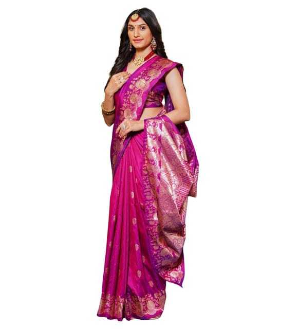 Generic Women's Jacquard Printed Saree with Unstitched Blouse Piece, Soft Lightweight 5.5 m Sari for Daily, Office and Wear (Magenta, Design 67666)