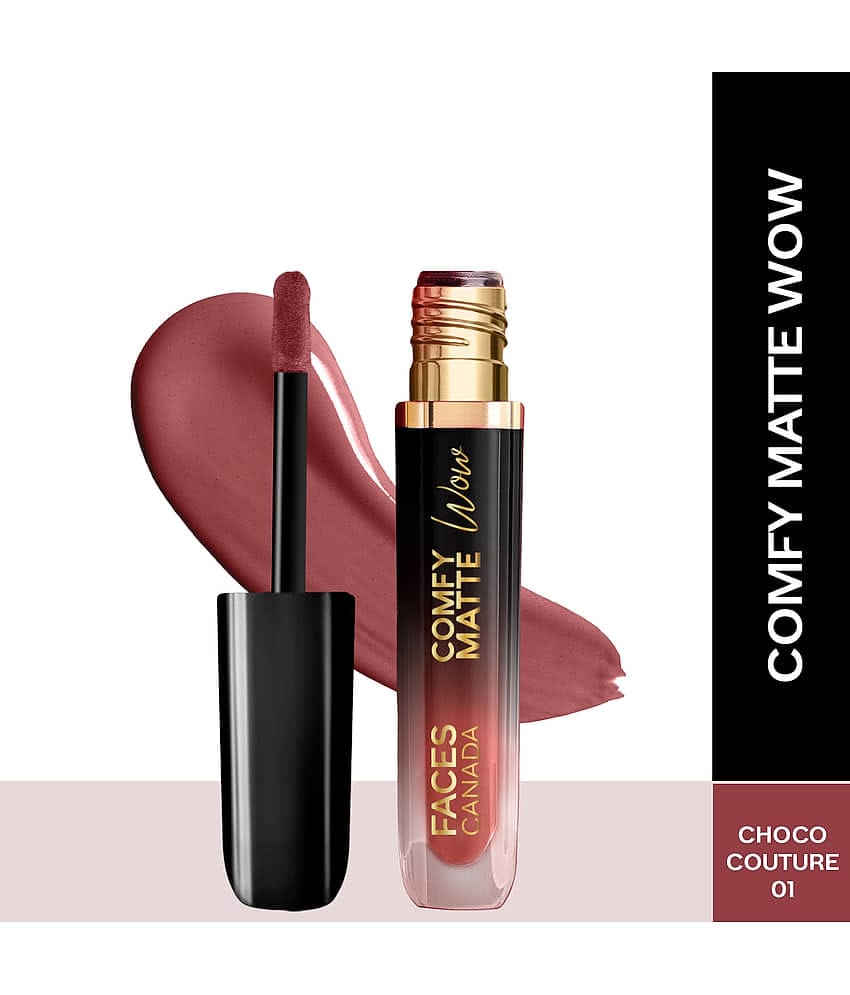 FACES CANADA Comfy Matte Wow Liquid Lipstick , Choco Couture 01, 3.8ml , One Swipe Application