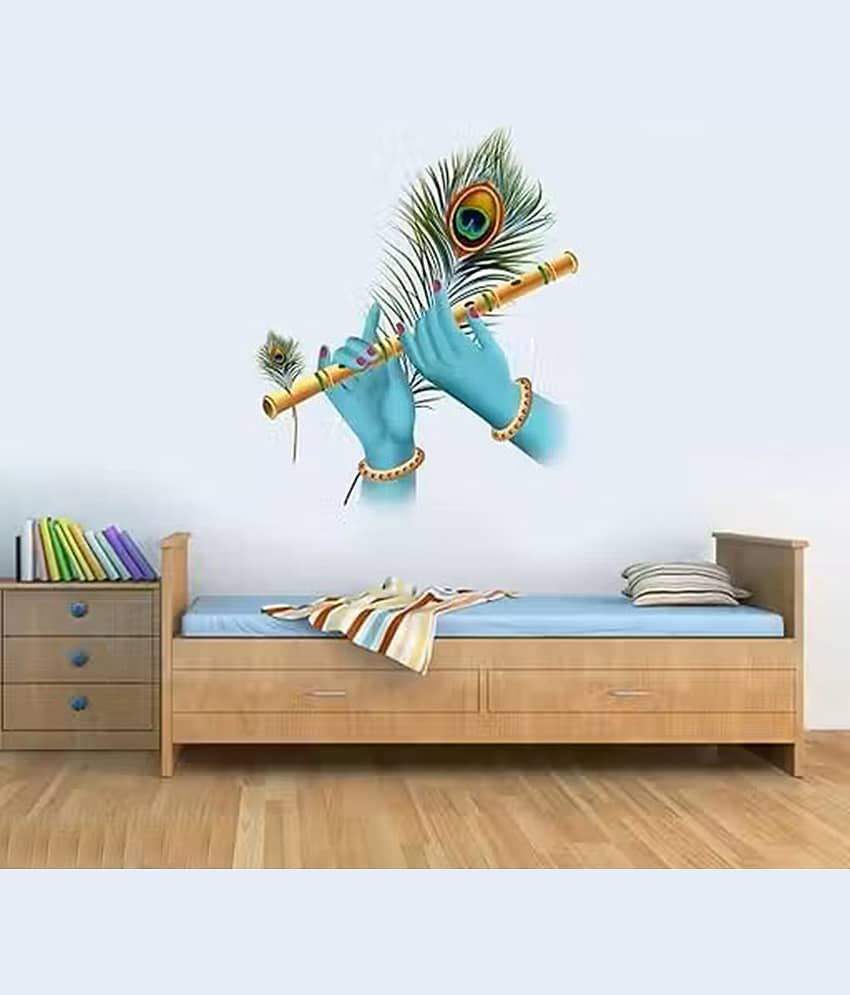 Krishna Flute in Hands Vinyl Wall Sticker for Living Room Self Adhesive Sticker  (Pack of 1)