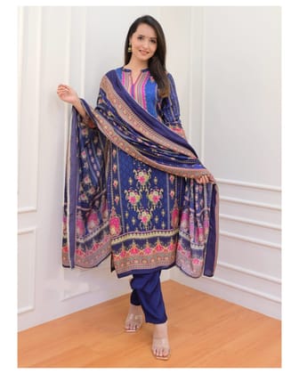 Printed salwar kameez Navy Blue-M-38