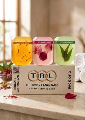 The Body Language Handcrafted Aloe Vera Soap Combo (Set of 3  Kesar, Rose, Neem)