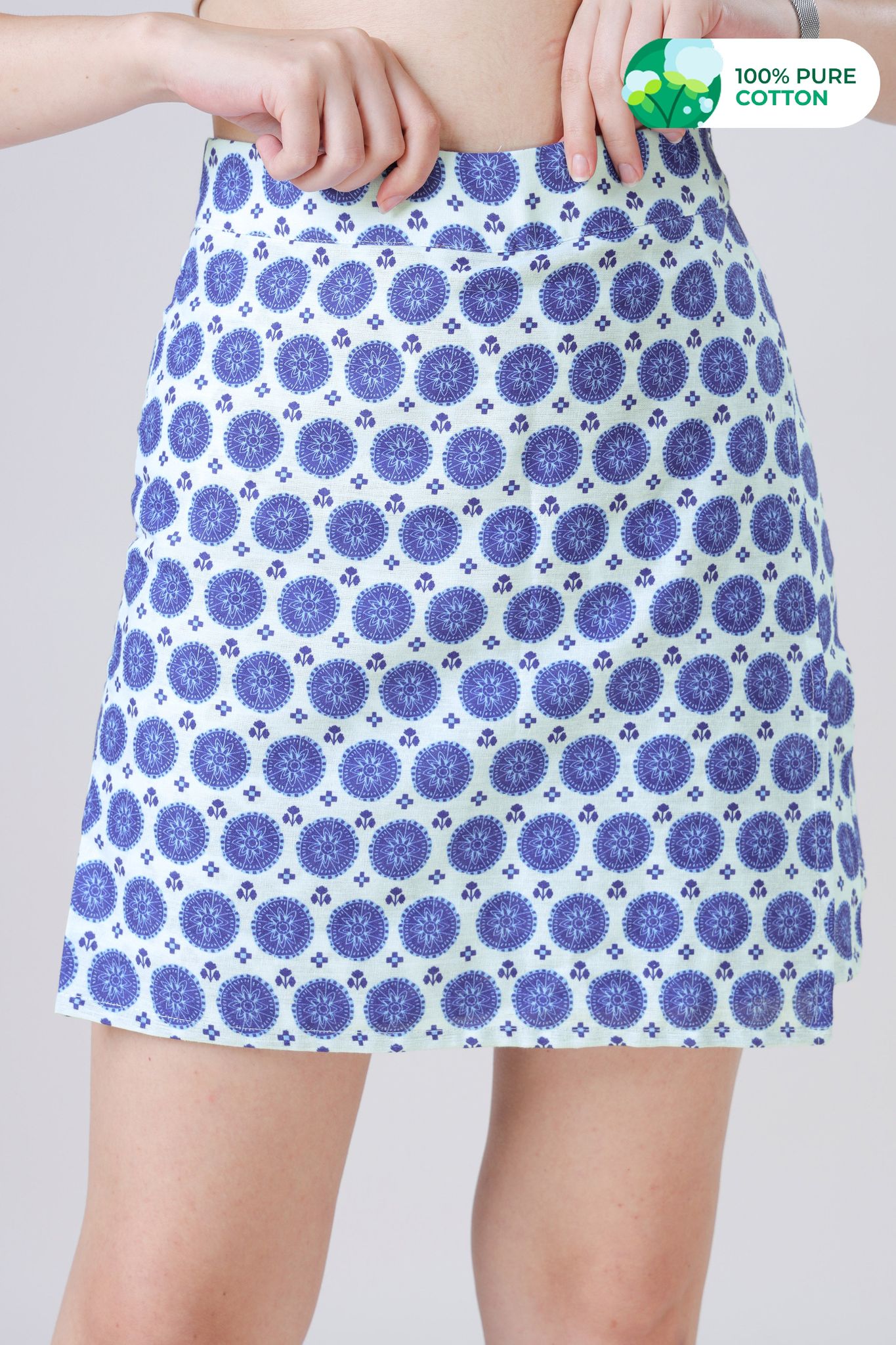 Vintage Floral Midi Cotton Skort For Women-XXS / Royal Blue / BT0043-DPCF000011-80 PT-NIL-NIL-EL006-25-THW01-NIL-NIL-NIL-NIL-NIL-NIL-NIL