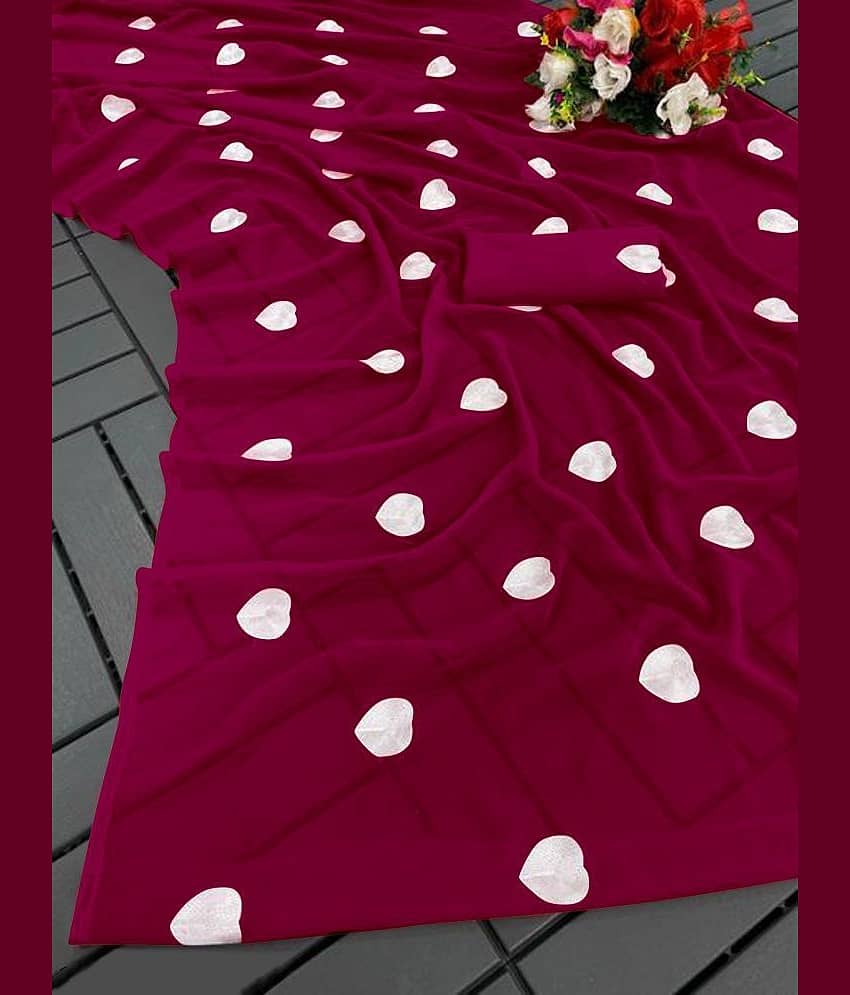 A TO Z CART Georgette Printed Saree With Unstitched Blouse Piece ( Rani )