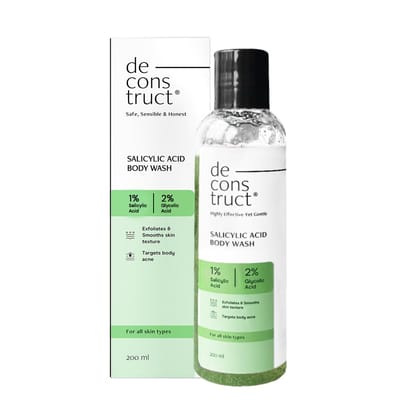 Deconstruct 1% Salicylic Acid Body Wash with 2% Glycolic Acid | Prevents Body Acne, Rough & Bumpy skin | Deeply cleanses skin | Shower gel for Women & Men- 200ml Deconstruct 1% Salicylic Acid Body Wash with 2% Glycolic Acid | Prevents Body Acne, Rough & 