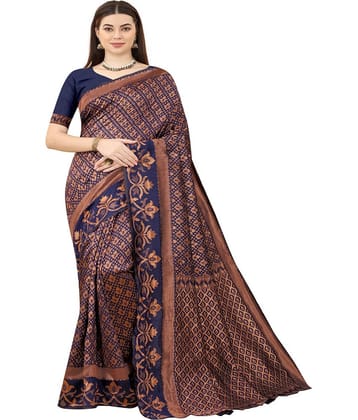 NENCY FASHION Banarasi Silk Embellished Saree With Unstitched Blouse Piece ( Navy Blue )