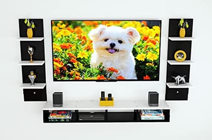 DAS Bolivar Wall Mount TV Entertainment Unit/with Set Top Box Stand and Wall Shelf Display Rack for Living Room Black & White (Ideal for up to 55") Screen DAS Bolivar Wall Mount TV Entertainment Unit/with Set Top Box Stand and Wall Shelf Display Rack for Living Room Black & White (Ideal for up to 55") Screen