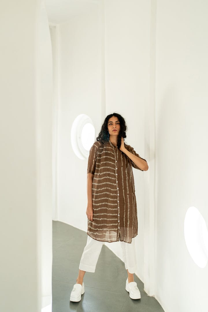 Rosewood Bandhej Tunic with white pants-S