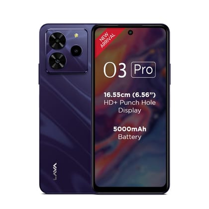 Lava O3 Pro (Glossy Purple, 4 GB RAM, 64 GB Storage)| Bigger 6.56" HD+ Display | 50 MP AI Triple Rear Camera | 8 MP Front Camera| 5000 mAh Battery | 10W Charging | Charger in Box