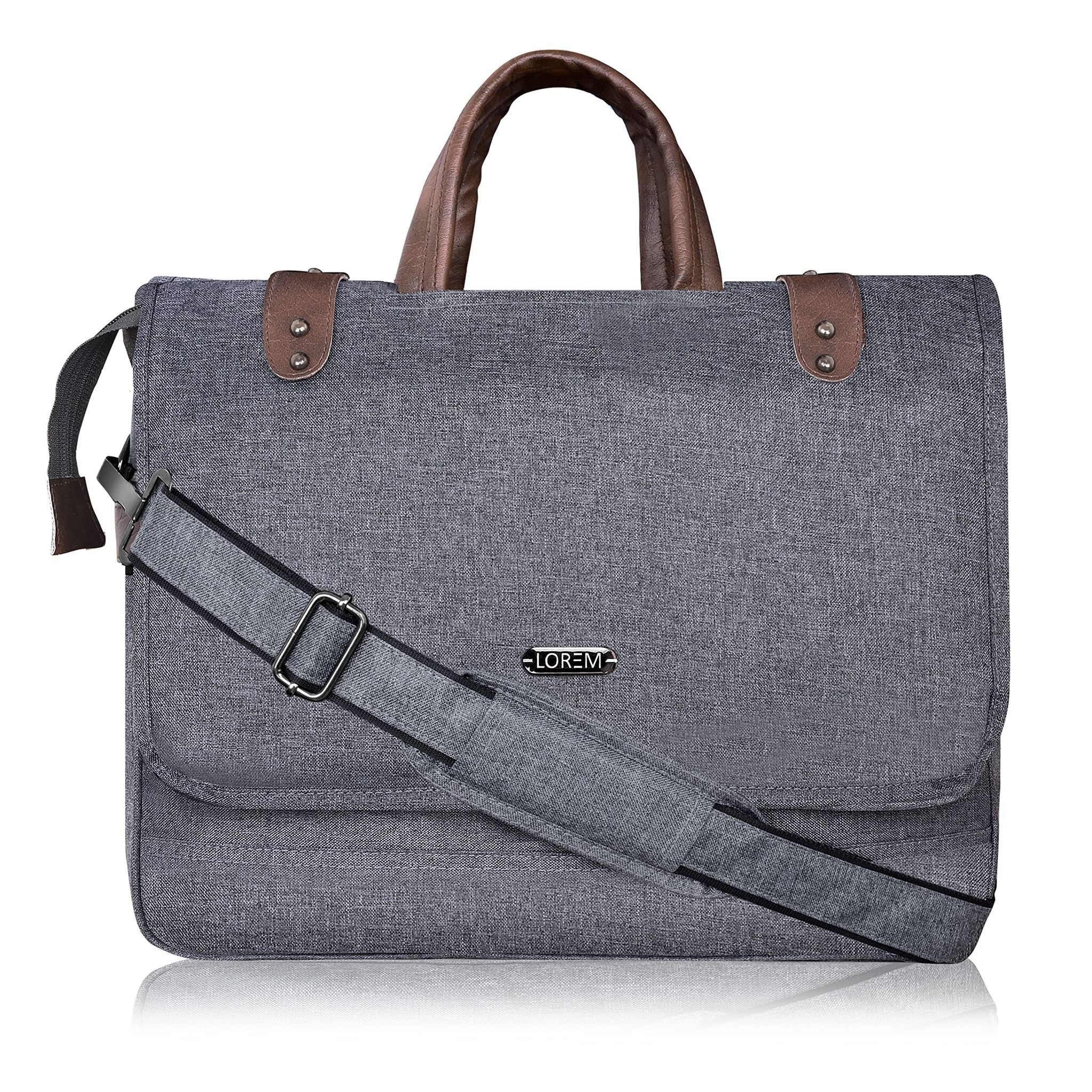 LOREM Grey & Brown Color Faux Leather 10L Laptop Messenger Bag For Men BG51