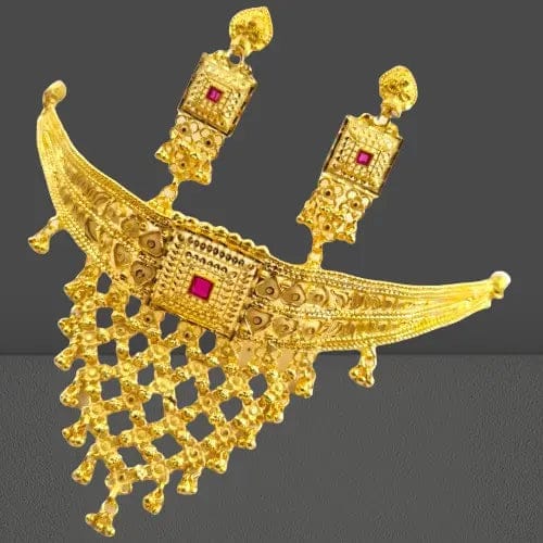 Rajasthani Thewa 2 gram gold plated Necklace Set with Matching Earrings,Luxurious Gold -Plated Thewa Necklace Set for Special Occasions