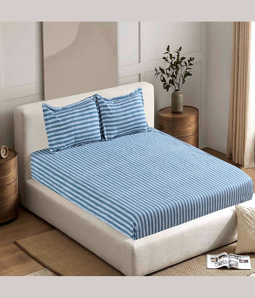 Welhouse India Cotton 1 Double Bedsheet with 2 Pillow Covers ( Blue )