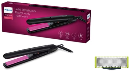 PHILIPS HP8302 Selfie Straightener, Black & Philips Oneblade Replaceable Blade Pack Including 1 Replaceable Blade, Qp210/51 (Lime) PHILIPS HP8302 Selfie Straightener, Black & Philips Oneblade Replaceable Blade Pack Including 1 Replaceable Blade, Qp210/51