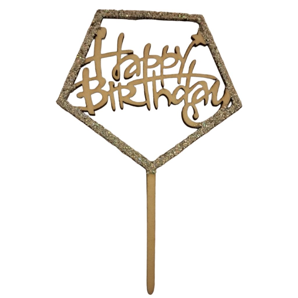 Happy Birthday Pentagon Shape Wooden Cake Topper w - Party and Festive Needs | Buy online on ZillyBuy