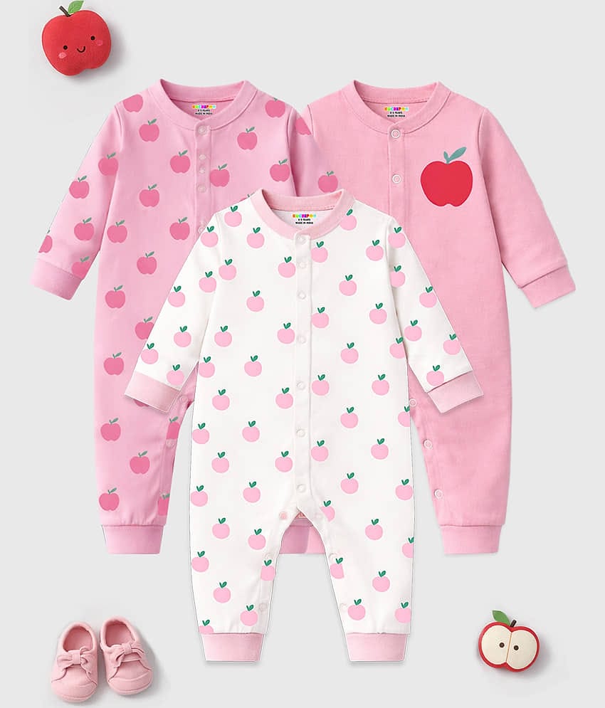 Kuchipoo Pack of 3 Baby Girls Cotton Rompers ( Multicolor 1 )