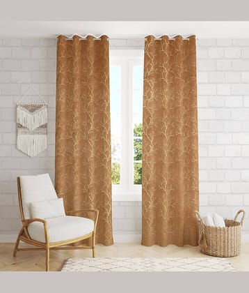 BELLA TRUE Textured Room Darkening Eyelet Curtain 5 ft ( Pack of 2 ) - Gold
