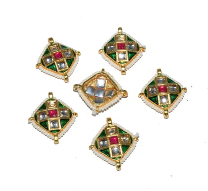 Meenakari Kundan Stone Components,Connector, Charms for Jewellery Making. (24X6 MM) , RCT-001-Per Packet of 6 Pcs / 24X6 MM