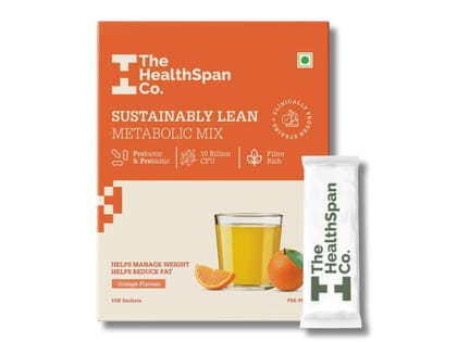 The Healthspan Co. Improve Metabolism To Reduce Weight | For Men & Women | 10 BN CFU Probiotic | Fiber Rich | 15 Days Pack | Orange Flavour