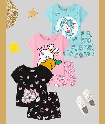 Kuchipoo Pack of 3 Girls Cotton Blend T-shirt & Shorts ( Multicolor 15 )