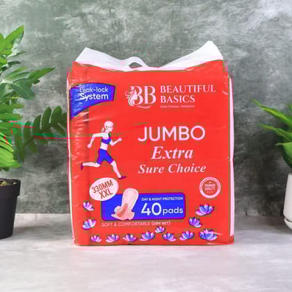 Beautiful Basics Jumbo Extra Sure Choice Sanitary Pads XXL 330mm (40 Pc)