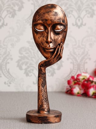 Brown Polyresin Handcrafted Antique Look Thinking Lady Face Showpiece, Human Figurine