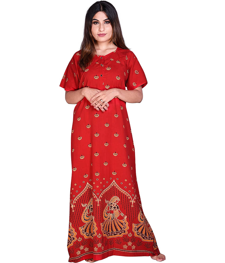 Apratim Cotton Nighty & Night Gowns - Red Single