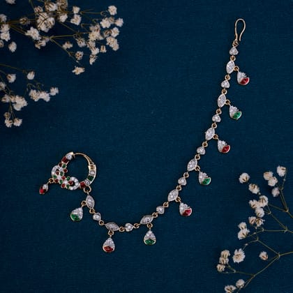Sharalle Two Tone Gold Silver Nath-Red-Green-White / Two Tone Gold Silver