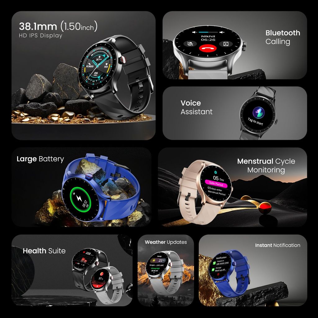 CELLECOR E2 Hype 1.50" (38.1mm) HD IPS Display Smart Watch, 500 Nits, 60Hz Refresh Rate, Bluetooth Calling, AI generated Watch Faces, 100+ Sports Modes, Health Suite, Voice Assistance (Gold Pink )