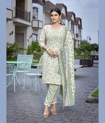 Royal Export Cotton Blend Printed Kurti With Pants Women's Stitched Salwar Suit - Green ( Pack of 1 )