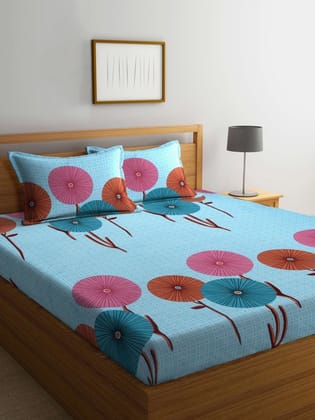 Cotton Blend King Size Fitted Bedsheet with 2 Pillow Covers