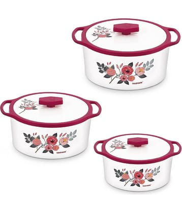 Trueware - Florra Red Plastic Thermoware Casserole ( Set of 3 , 2500 mL )