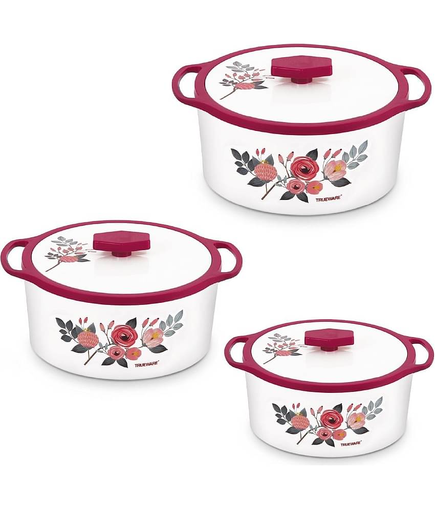 Trueware - Florra Red Plastic Thermoware Casserole ( Set of 3 , 2500 mL )