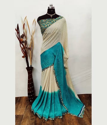 ANAND SAREES Georgette Printed Saree With Unstitched Blouse Piece ( Blue )