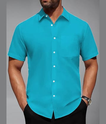 Apektra Cotton Blend Slim Fit Solids Half Sleeves Men's Casual Shirt - Turquoise ( Pack of 1 )