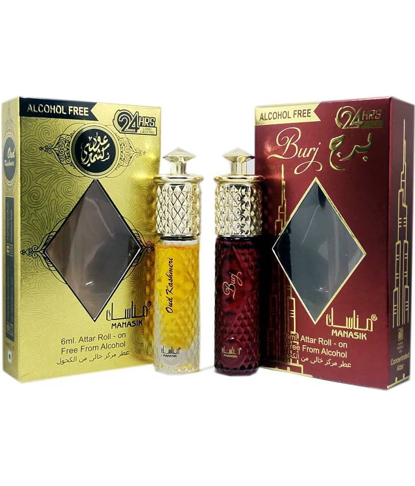 MANASIK  OUD KASHMERI & BURJ Concentrated   Attar Roll On 6ml .  ( COMBO SET )