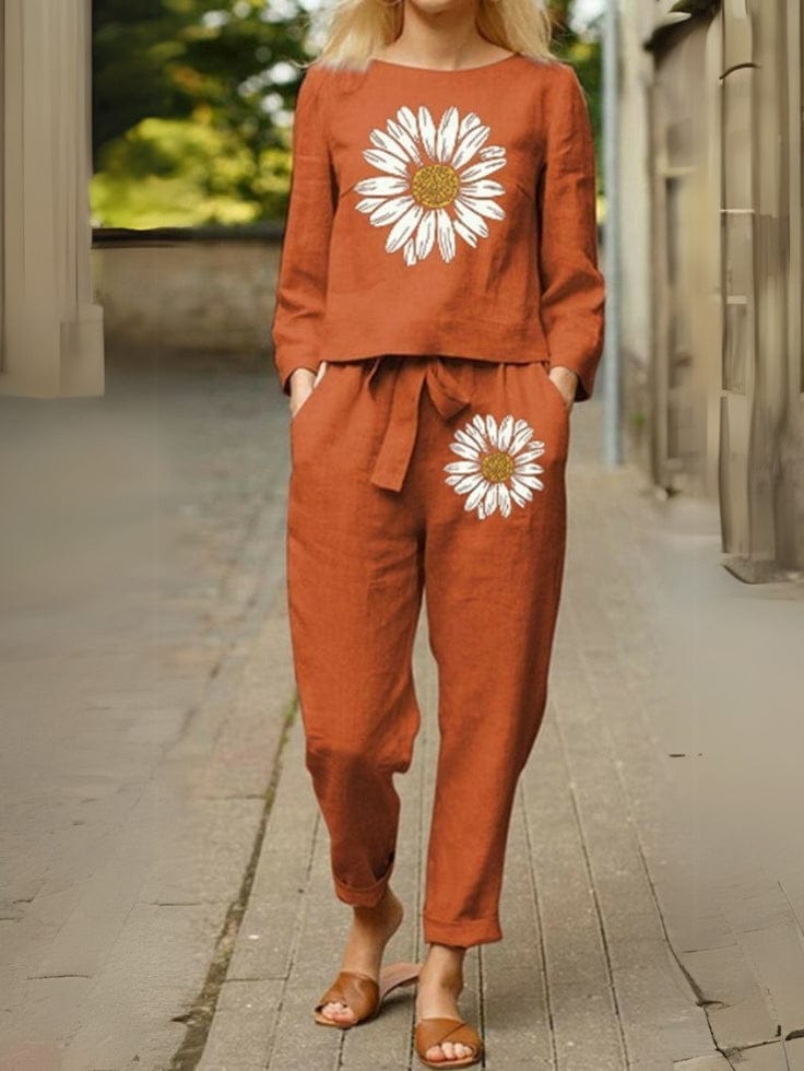 Trendy White Coord Set with Orange Flowers Print-S