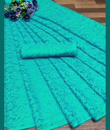 Saadhvi Net Solid Saree With Unstitched Blouse Piece ( Turquoise )
