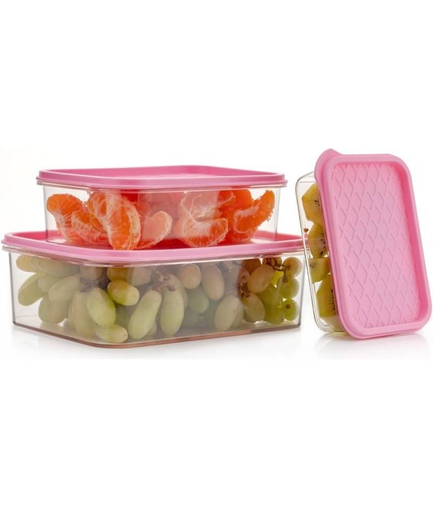 Analog Kitchenware Fruit/Dry Fruit/Veg. Plastic Pink Food Container ( Set of 3 )