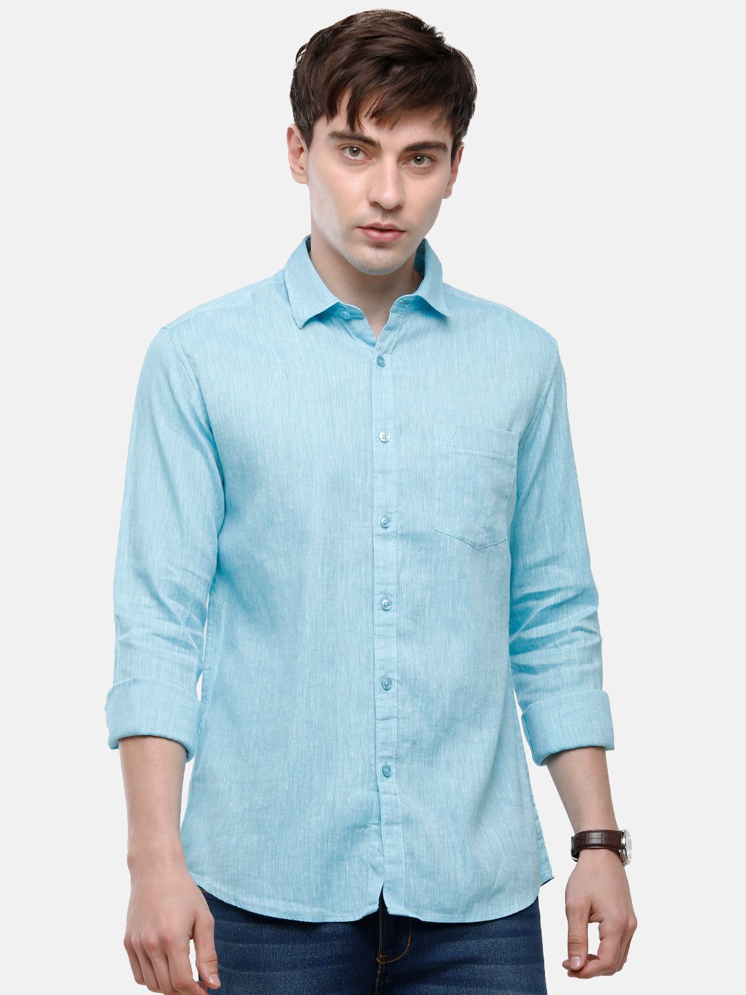 Classic Polo Mens Blue Linen Cotton Woven Shirt - Porsh Blue FS