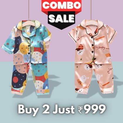 2 NIGHT SUITS COMBO FOR BOYS AND GIRLS (Peach Multi)-1-2 year