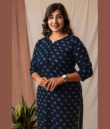 AMTHI Women Cotton Self Design A-line Kurti ( Navy Blue )