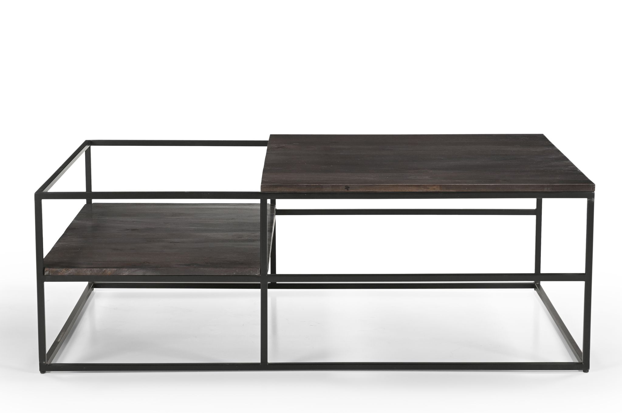 Wakeup India Solid Wood Coffee Table for Living Room | Becca Wooden Coffee Table with Iron Metal Frame For Drawing Room ( Dark Walnut Colour Finish, 1 Year Warranty )