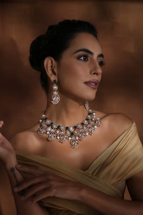 Jenika Emerald Polki Necklace Set-Polki